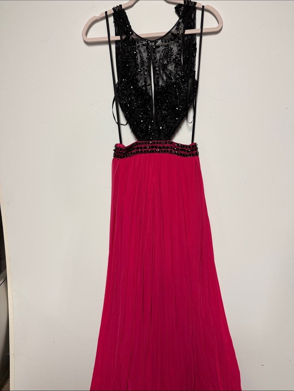 Dave & Johnny Black Beaded Bodice with Hot Pink Pleated Skirt